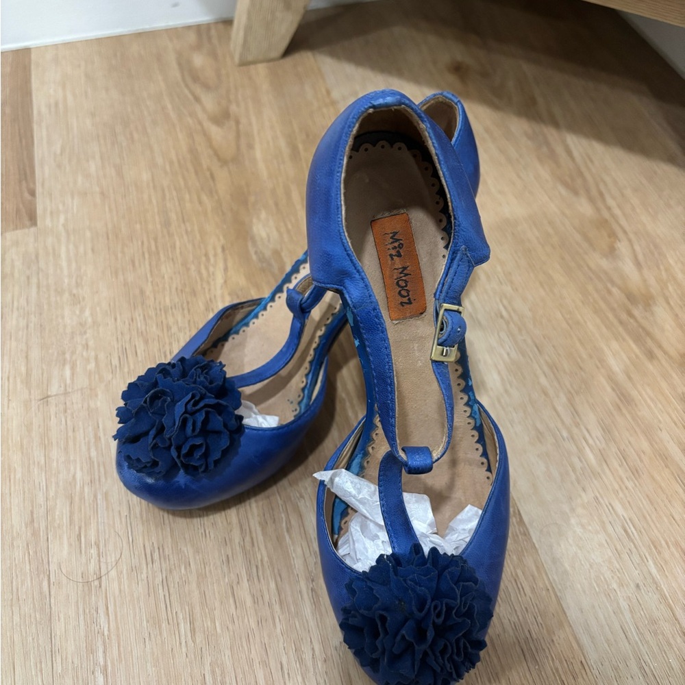 Miz Mooz Royal Blue Heels with Floral Accent